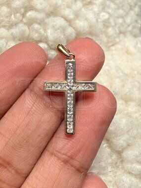 14K Yellow Gold Cross Cubic Zirconia  Pendant